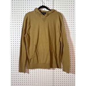 Banana Republic Mens Organic Cotton Knit Hoodie Mustard Gold XL Sweater Pullover